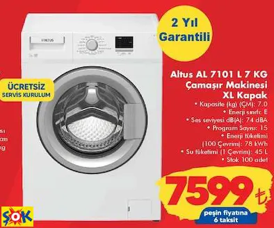 ALTUS AL 7101 L 7 KG ÇAMAŞIR MAKİNESİ XL KAPAK ALTUS AL 7101 L 7 KG ÇAMAŞIR MAKİNESİ XL KAPAK